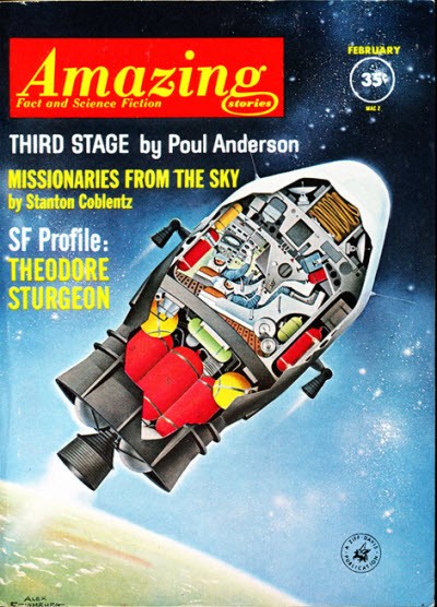 Amazing Stories Feb 1963 Cutaway Spacecraft Cover — Poul Anderson
