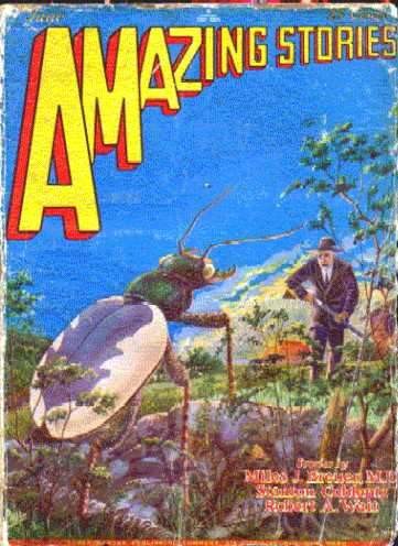Giant Beetle Menaces Man, Amazing Stories June 1929 Cover