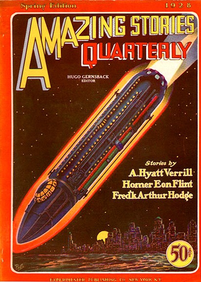 Frank R. Paul's Rocket Dirigible Over Cityscape, Amazing Stories Quarterly Spring 1928