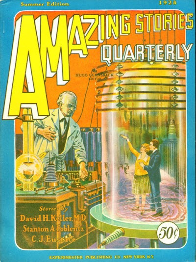 Amazing Stories Quarterly Summer 1928 — Laboratory Teleportation Cylinder Cover