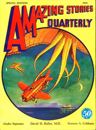 Giant Flying Squid Attacks Airplane – Amazing Stories Quarterly Spring 1930