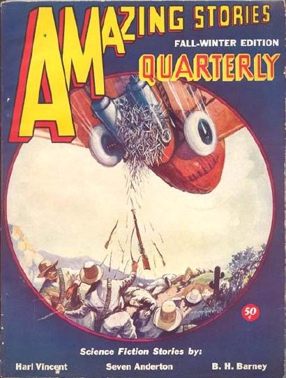 Amazing Stories Quarterly Fall-Winter 1932: Aerial Nail-Bomb Attack on Soldiers