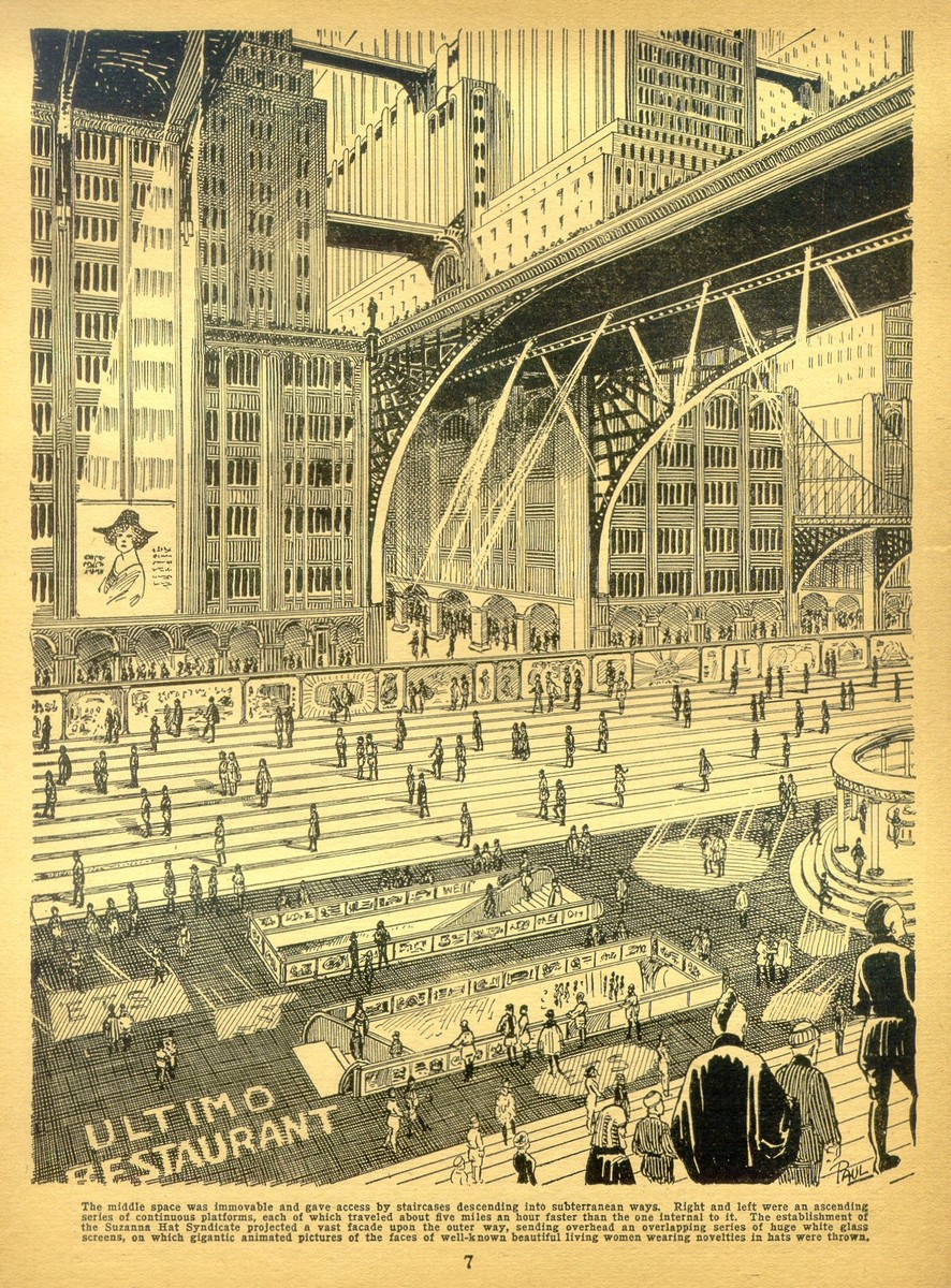 Frank R. Paul's Future City Moving Walkways, Amazing Stories 1928