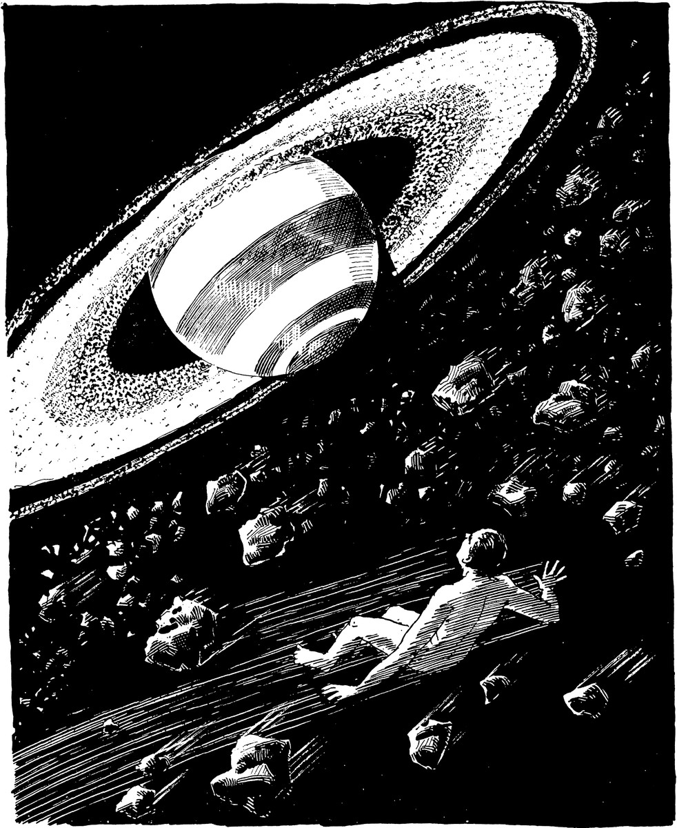 Adrift Among Saturn's Rings — Amazing Stories Vol.1 No.12 Interior Art