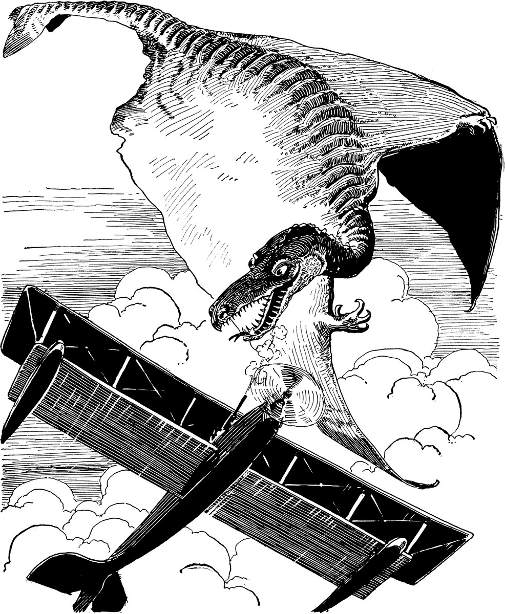 Flying Reptile Attacks Biplane — Amazing Stories 'The Land That Time Forgot'