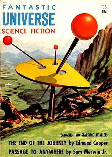Fantastic Universe Sci-Fi Feb 1957 — Alien Tripod Lander on Rocky World