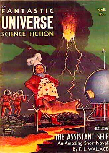 Fantastic Universe Sci-Fi Cover March 1950s: Space Chef on Alien Volcano World