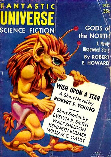 Lion-Alien Hybrid Holds Sign on Fantastic Universe Sci-Fi Cover, Dec 1958