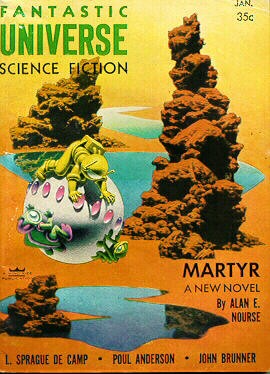 Fantastic Universe Science Fiction Jan 1958 – Alien Egg Creature on Martian Landscape