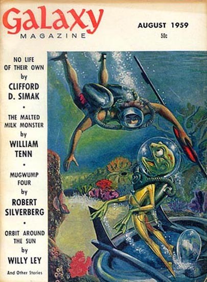 Galaxy Magazine Aug 1959 – Human Diver vs Frog Alien Underwater Encounter
