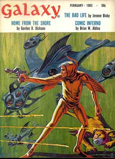 Galaxy Magazine Feb 1963 — Winged Fighter vs Alien Drone Combat