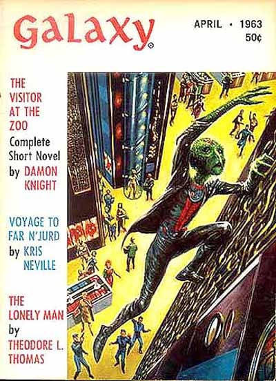 Green Alien Leaps Through Futuristic City, Galaxy Magazine April 1963