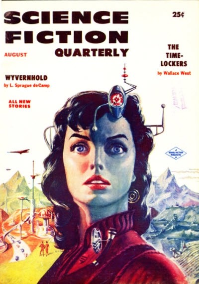 Science Fiction Quarterly August 1956 – Cyborg Woman with Brain Device