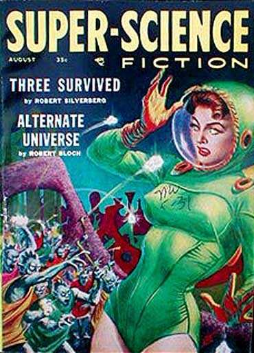 Super-Science Fiction Aug 1958: Space Amazon Battles Alien Horde