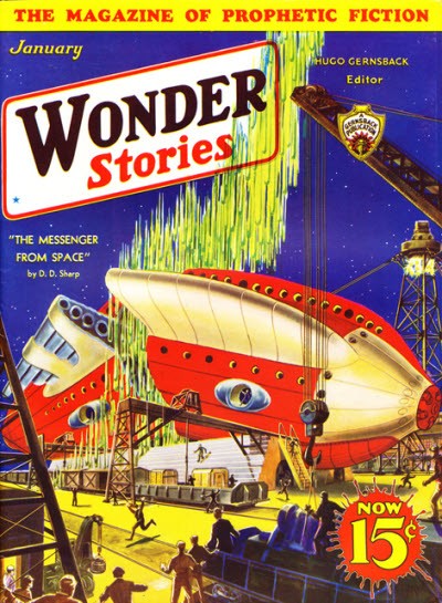 Wonder Stories Jan 1932 – Rocket Airship Launch 'The Messenger From Space'