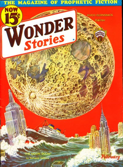 Wonder Stories 'The Moon Doom' Cover — Tidal Catastrophe, February 1933
