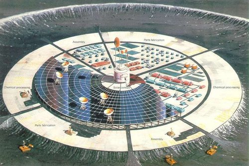 NASA Lunar Mining Base Concept Art — Solar Canopy Industrial Colony, 1970s