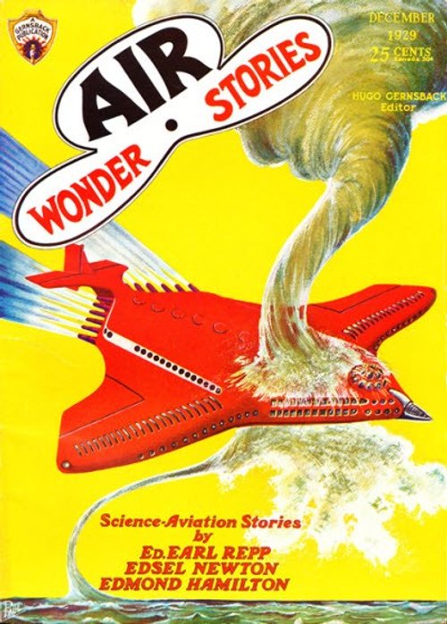 Air Wonder Stories Dec 1929 — Red Delta-Wing Craft Blasts Ocean Spray