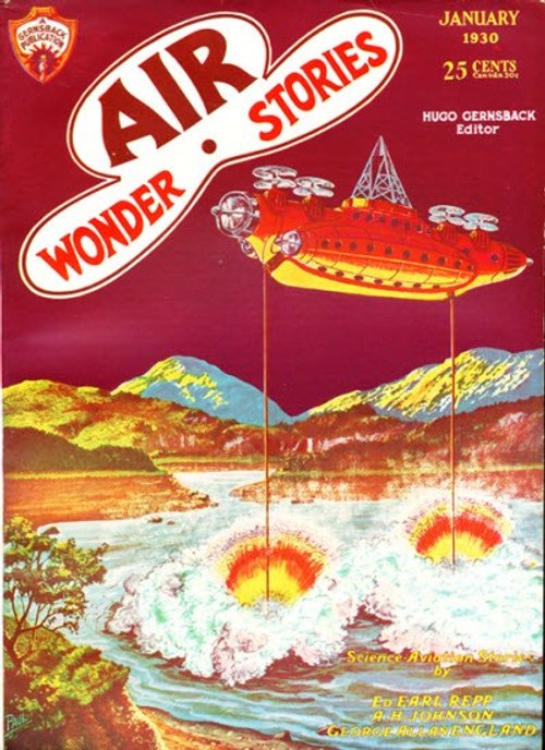 Air Wonder Stories Jan 1930: Airship Bombing River Valley