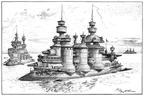 Albert Robida's Future Warships — La Vie Électrique, c.1890