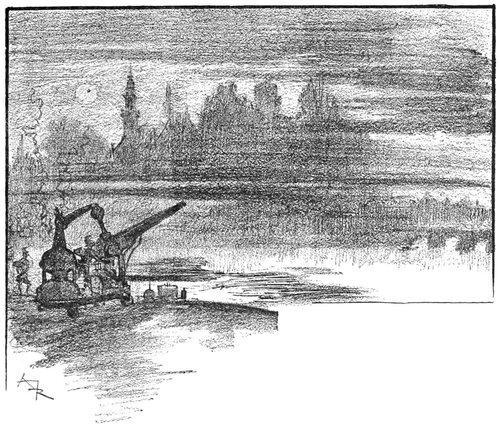 Albert Robida's Electric War Machine on the Thames, La Vie Électrique 1890s