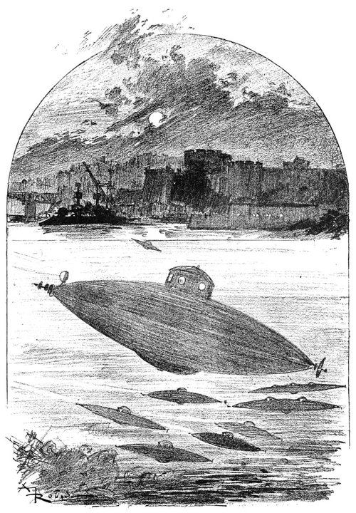 Albert Robida's Electric Submarine, La Vie Électrique, c.1890