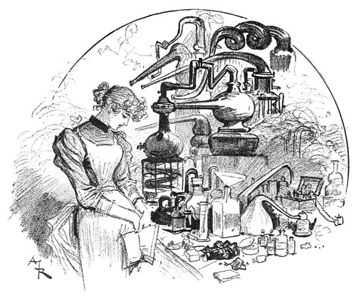 Albert Robida's Woman Scientist in Victorian Chemical Laboratory, c.1890