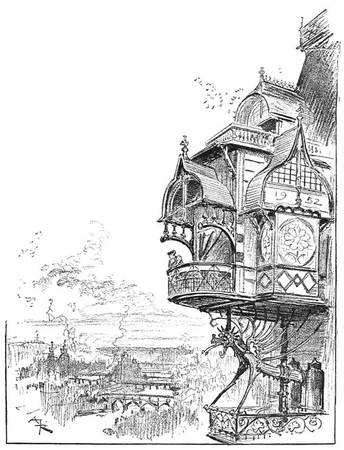 Albert Robida's Electric Life 1952 Future Paris Balcony, La Vie Électrique