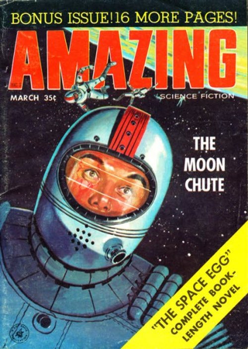 Amazing Science Fiction March Issue: Astronaut Close-Up, 'The Moon Chute' Cover