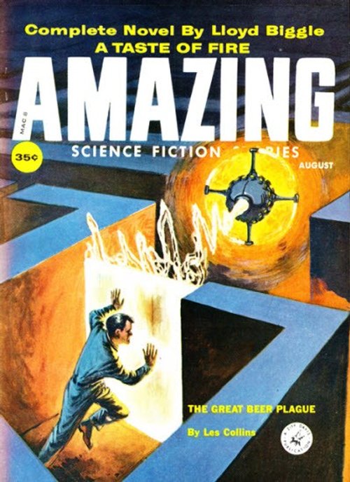 Amazing Science Fiction August 1960 – Man Fleeing Energy Sphere in Maze