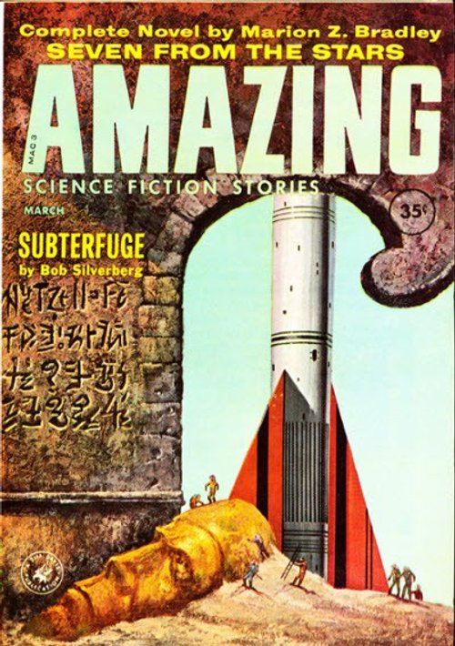 Amazing Stories March 1962 — Rocket Launch Among Ancient Alien Ruins