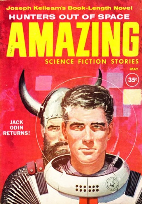 Amazing Stories May 1960 — Jack Odin Viking-Astronaut Dual Portrait Cover