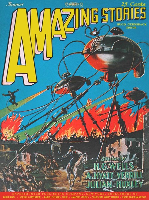 War of the Worlds Martian Tripods Attack, Amazing Stories August 1927