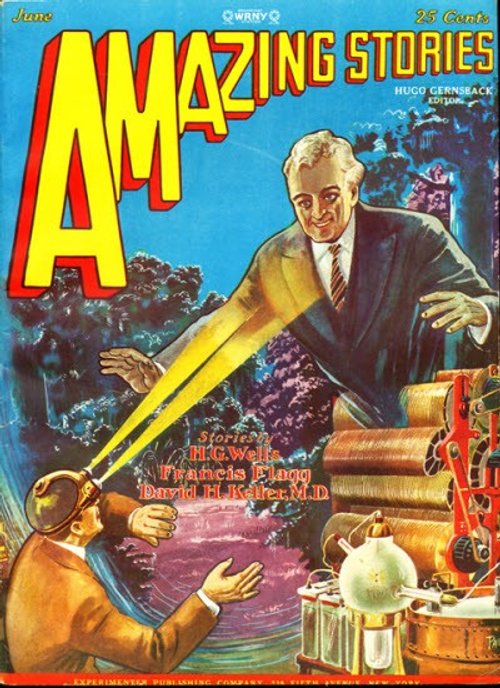 Giant Man Ray Beam Attack, Amazing Stories June 1927 Cover