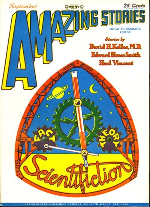 Amazing Stories September 1929 'Scientifiction' Concept Cover – Fact vs Theory