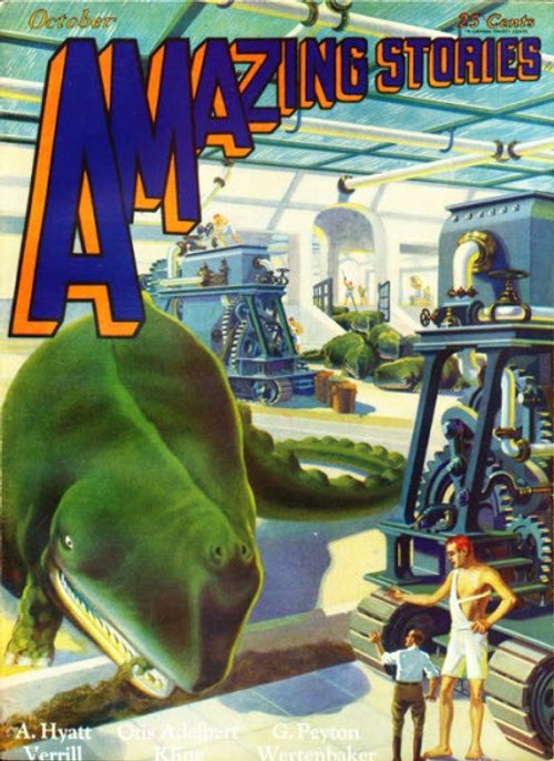 Giant Aquatic Creature in Futuristic Factory, Amazing Stories October 1927