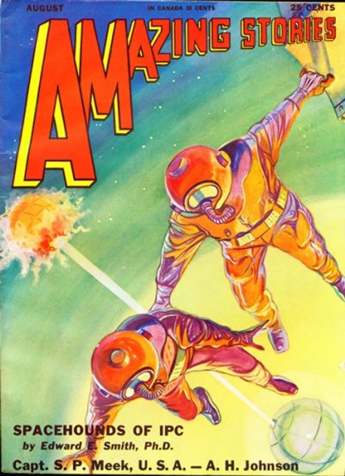 Zero-G Combat in Space Suits, Amazing Stories August 1931 Spacehounds of IPC