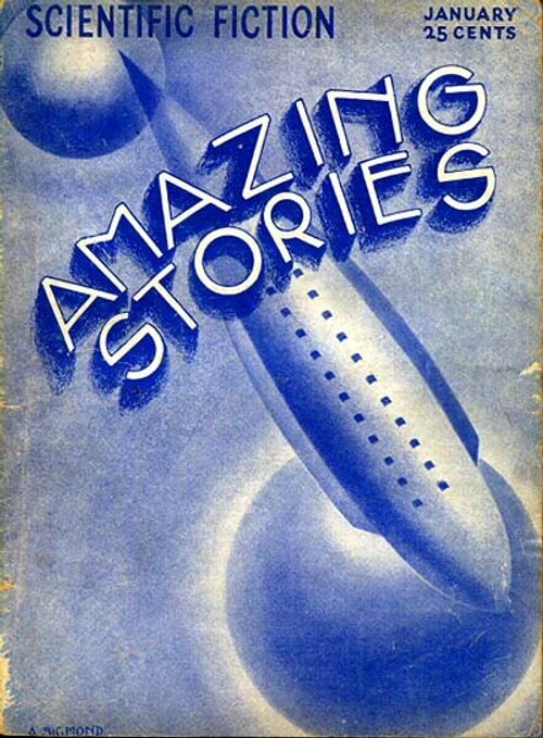 Amazing Stories January Rocket Launch Cover, Airbrush Minimalism 1930s