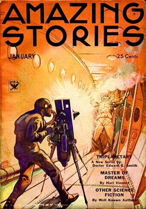 Amazing Stories Jan 1934 – Triplanetary Ray-Gun Attack Cover