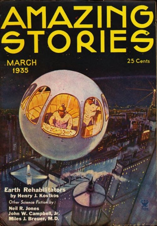 Spherical Sky-Pod Over Future City, Amazing Stories March 1935