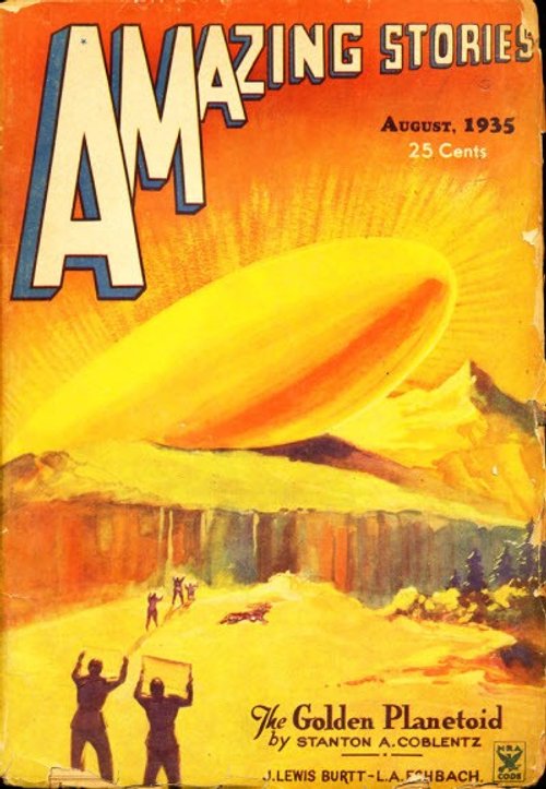 Golden Planetoid Descends on Alpine Peaks — Amazing Stories Aug 1935