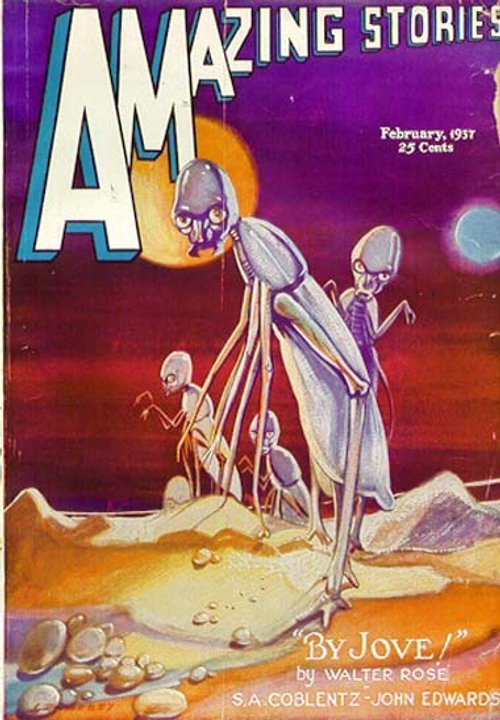Insectoid Aliens on Alien World – Amazing Stories February 1957 Cover