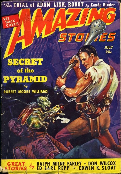 Amazing Stories July 1939 — Hero Battles Insectoid Alien, 'Secret of the Pyramid'