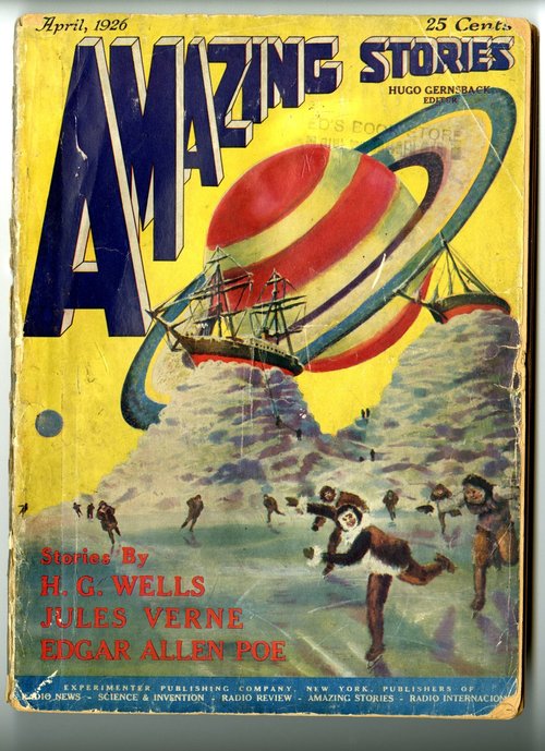 Amazing Stories April 1926 Debut Issue: Ship Trapped in Saturn's Rings