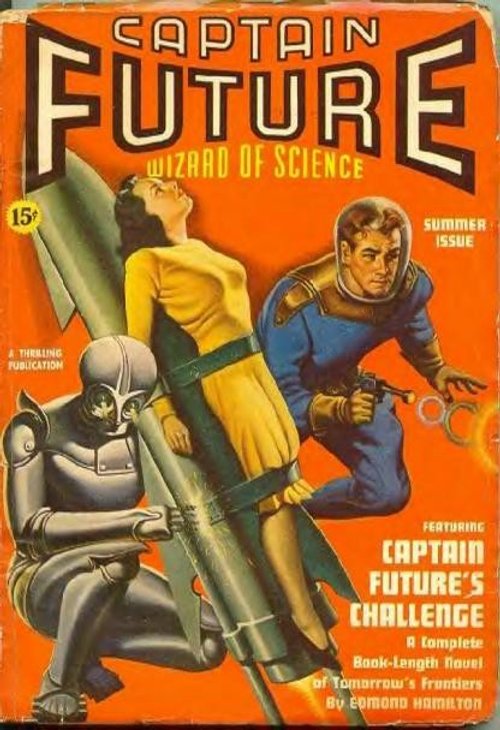 Captain Future Summer Issue Cover — Robot, Damsel & Ray-Gun Hero, 1940s