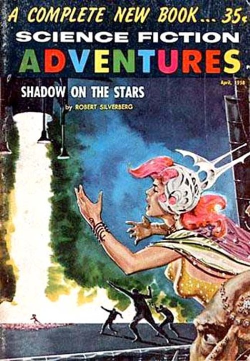 Giant Alien Menaces Rocket Launch, Science Fiction Adventures April 1958