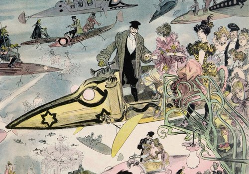 Albert Robida's 'Le Vingtième Siècle' Flying Automobiles Over Future Paris c.1890