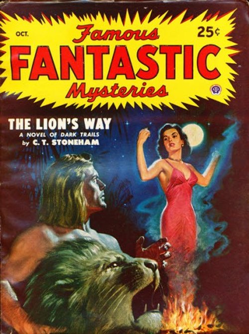 Famous Fantastic Mysteries Oct: Lion's Way Jungle Menace Cover Art