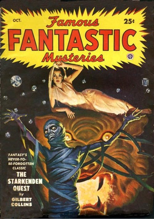 Famous Fantastic Mysteries Oct. Cover: Mummy Monster Reaches for Floating Woman, 1940s