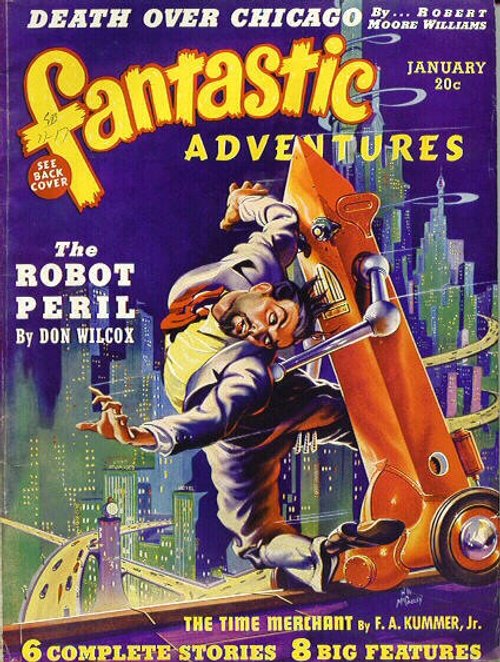 Fantastic Adventures January 1939 – 'The Robot Peril' Cover, Man vs. Machine